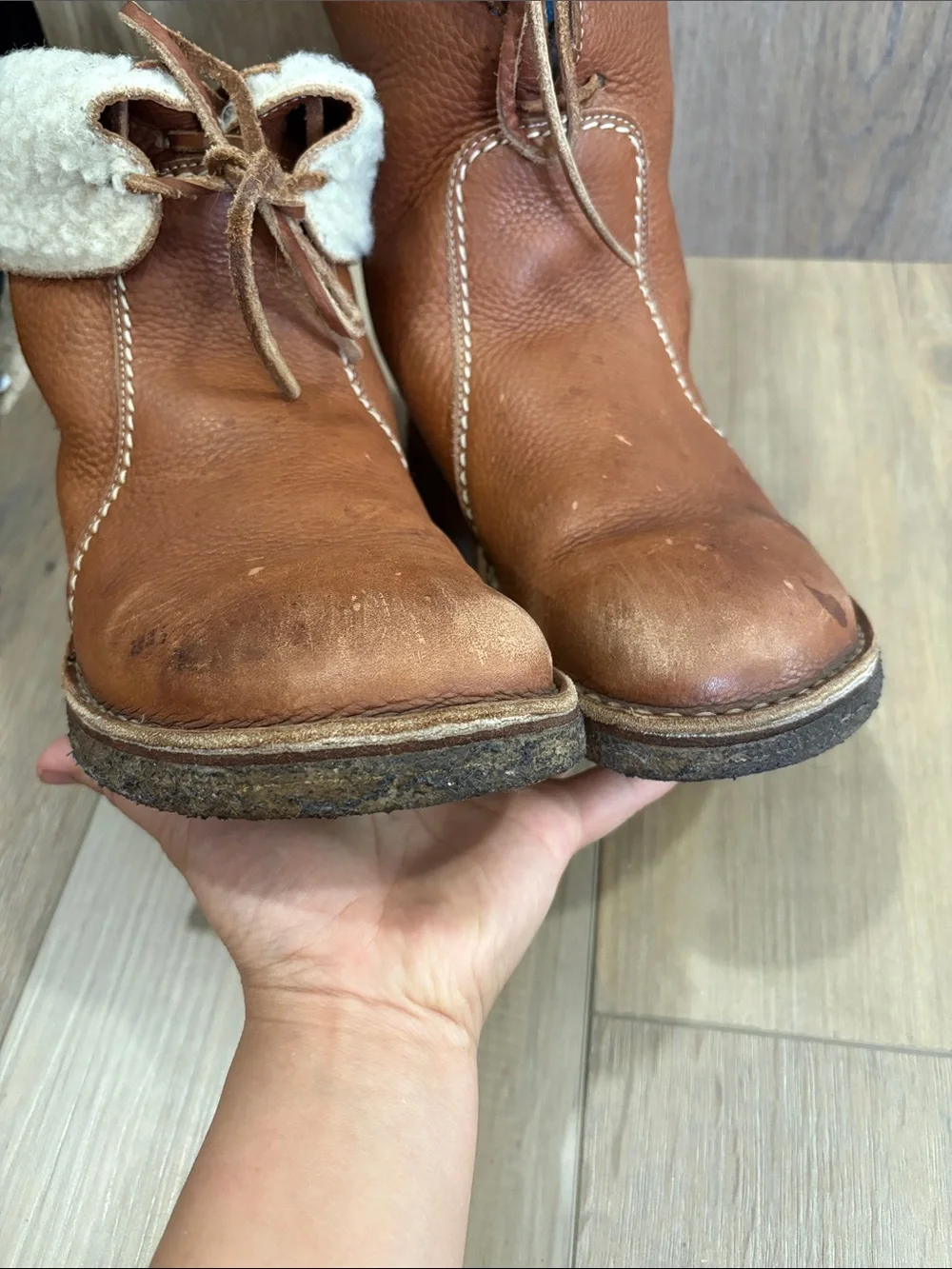 Duckfeet Unisex Århus Wool-lined Pebbled Leather Boots Nut Cognac Camel 39